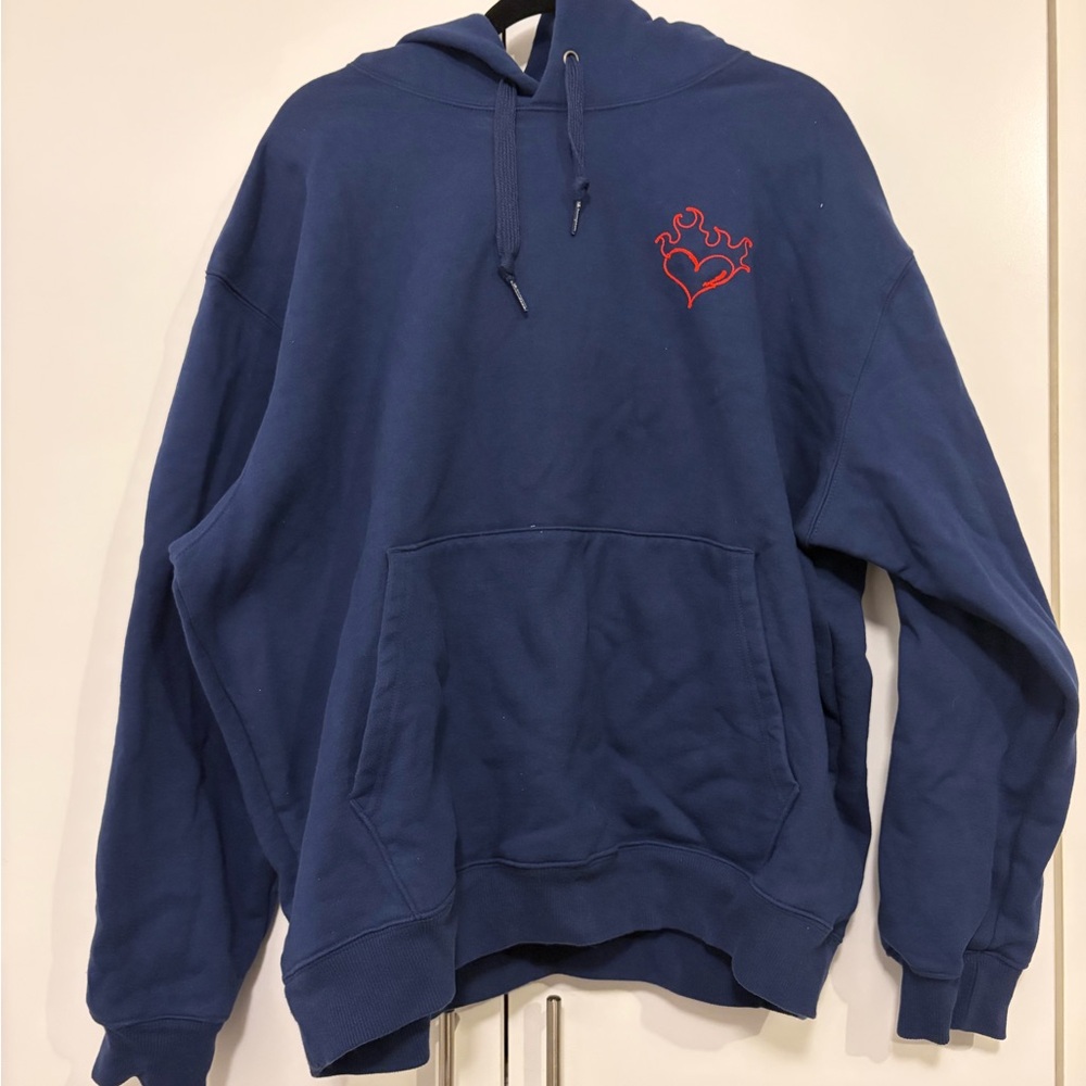 *NEVER WORN* Champion Navy Crewneck Hoodie with Red Flame Heart Logo